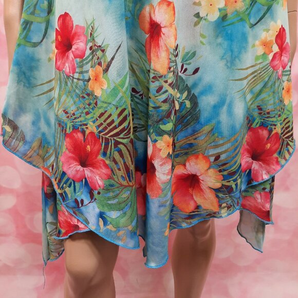 90s Y2K Tropical Floral Mesh Dress Size L Sleeveless Spaghetti Strap V Neck - Picture 2 of 6